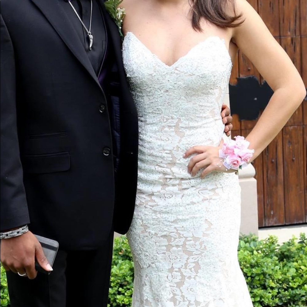 Jovani White Lace Prom Dress